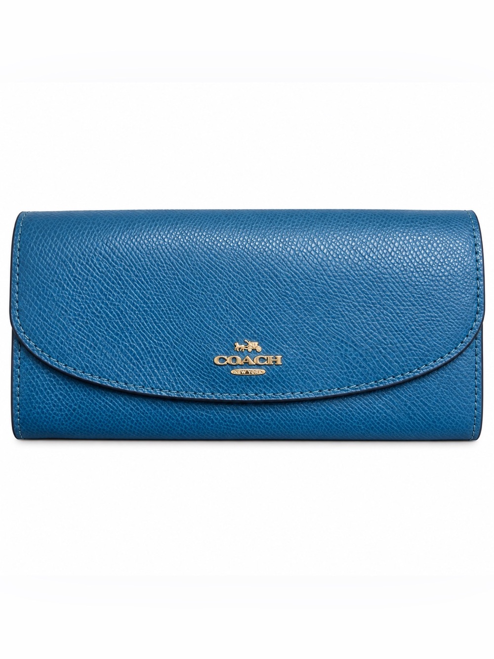 Coach Pebbled Leather Continental Wallet - Teal Blue with Gold Hardware